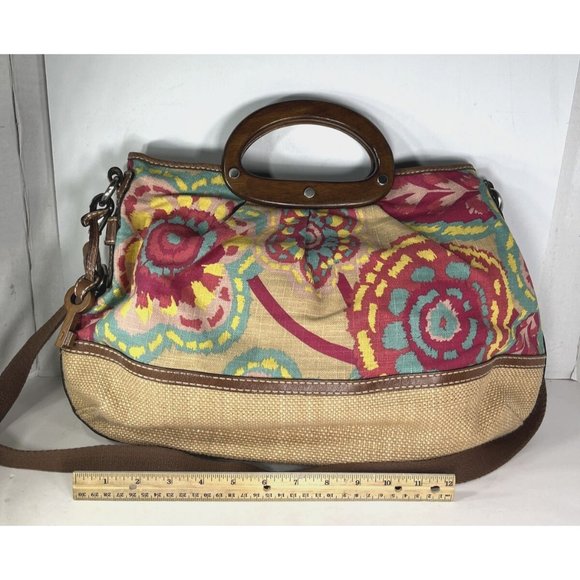 Fossil Fabric and Leather Geometric Floral Print Satchel Shoulder Bag - Picture 14 of 16